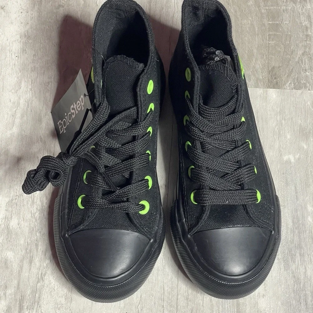 High Top‎ Shoe Youth Sneaker (Black/green Size 13